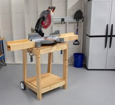 a workbench with a circular saw on it