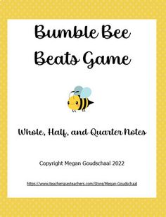 the bumble bee beats game is shown in yellow and white with black writing on it