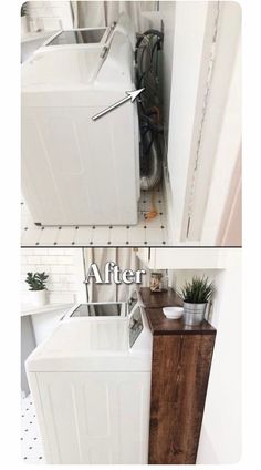 the before and after pictures show how to clean a washer dryer in an apartment