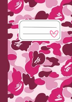 a pink camouflage print phone case with hearts on the front and bottom, along with a name tag