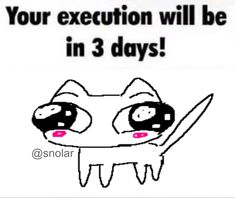 an image of a cartoon cat with the caption your execulation will be in 3 days