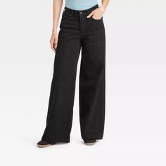 Women's Mid-rise Super Wide Leg Jeans - Universal Thread™ Black 00 : Target Super Wide Leg Jeans, Black Wide Leg Jeans, Wishlist 2024, 90s Baggy, Shipt Shopper, Versatile Outfits, Comfy Fashion, Hem Style, Mid Rise Jeans