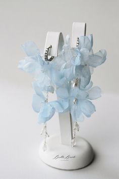 Boho Bridal Earrings Blue, Big Light Blue Earrings, Kawaii, Aesthetic Blue Accessories, Light Blue Earrings Aesthetic, Dusty Blue Jewelry, Blue Earrings Aesthetic, Blue Prom Jewelry, Chiffon Earrings