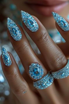 Bedazzled Nails Rhinestones, Blinged Nails, Bedazzled Nails, Tiffany Nails, Quartz Nails, Fancy Nail Art, Summer Toe Nails, Fancy Nails Designs, Nails Today