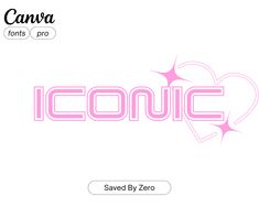 the word iconic is written in pink on a white background