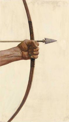 a drawing of a hand holding a bow and arrow