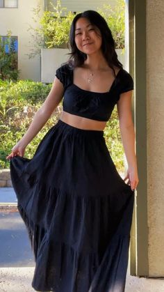 Difficulty: Easy     Clothes  • Crop peasant top (Brandy Melville)  • Black maxi skirt (Amazon)  • Platform Blaire sandals (Doc Martens) Sandals Doc Martens, Black Skirt Outfit Aesthetic, Black Long Skirt Outfit, Long Skirt Outfits Aesthetic, Long Black Skirt Outfit, Black Maxi Skirt Outfit, Long Black Maxi Skirt, Cottage Core Outfit, Dark Cottage Core