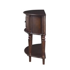 Enjoy a rich provincial flavor in this stylish accent table. Built in a fetching half-round shape, its ornate sculpting and accent detail ratchet up the decadence factor. Rich brown offers a finish that's both warm and versatile. Traditional turned legs with an attached bottom shelf expand its utility and visual elegance. Make this accent table a fixture in an entryway or a main living space. Brown Doors, Wooden Console Table, Wooden Console, Entryway Console Table, Formal Dining Tables, Entryway Console, Counter Height Table, Dining Sets Modern, Outdoor Table Settings