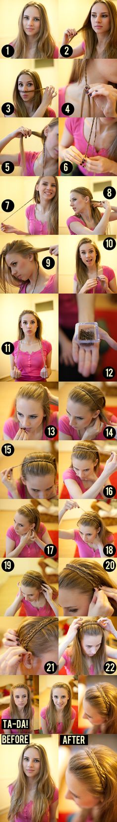 This is cute and simple Different Hair Styles, Different Hair, Braided Hairstyles Tutorials, Braided Headband, Party Hairstyles, Beauty Tutorials, Headband Hairstyles