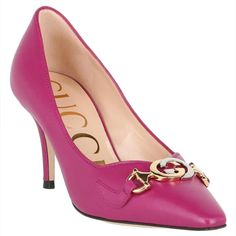 Gucci Fuchsia Leather Zumi Pumps Please Note: Due To International Manufacturing Processes, Sizes May Vary Slightly Per Style. The Addition Of Dust Bag, Care Card, Or Extra Laces Varies Per Style And May Not Be Included With This Order.Leather Upper Slip-On Pointed Toe Leather Lining Lightly Padded Footbed 3¼" Covered Heel Leather Sole Made In Italy Gucci Pink Heels With Branded Heel Counter, Gucci Pink Round Toe Heels, Gucci Pink Evening Heels, Gucci Pink Formal Heels, Pink Gucci Heels For Evening, Pink Gucci Formal Heels, Black Lace Heels, Gladiator High Heels, Shoes Gucci