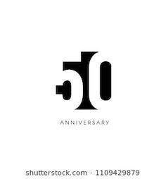 an anniversary logo with the number fifty and it's black letters on a white background