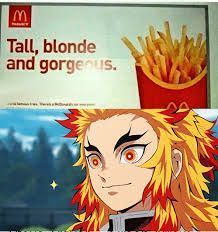 an advertisement for mcdonald's french fries with the image of a blonde haired man