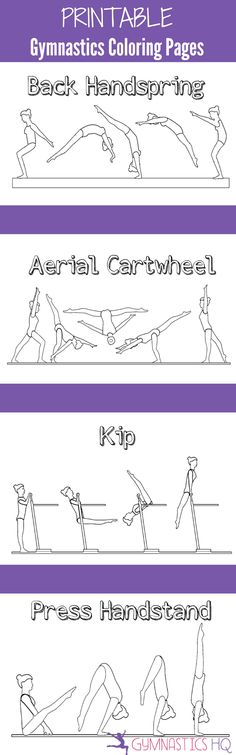 four different types of yoga mats with the words printable gymnastics coloring pages on them