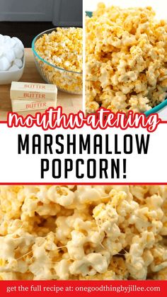 marshmallow popcorn recipe with text overlay