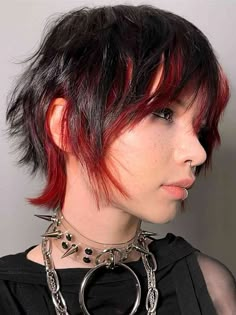 Black Shaggy Pixie Bob with Red Underlights Fall Hair Trends, Hair Inspiration Short, Punk Hair, Short Layered Haircuts, Trending Haircuts, Cut My Hair, Pixie Hairstyles, Pixie Haircut