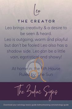 the zodiac sign for leo is shown in purple and blue