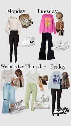 Outfits of the week! Outfits For Week, Days Of The Week Outfits School, Wendsday Outfits Ideas, Banquette Outfit, Day Of The Week Outfits, Week Outfits For School, Outfit Ideas For The Week, Outfits For Each Day Of The Week, Week Outfit Plan