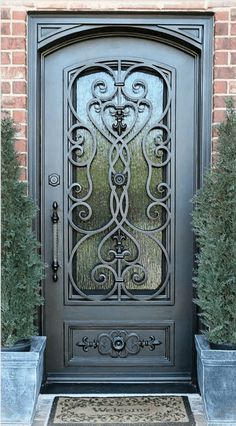 IWD Wrought Iron Double Entrance Door CID-121-Beautiful Scrollwork Square Top Clear Glass Low-E Aluminium Patio Doors, Wrought Iron Doors Front Entrances, Tor Design, Wrought Iron Entry Doors, Wrought Iron Front Door, Porte In Ferro, Iron Front Door, Iron Entry Doors, Aesthetic Interior Design