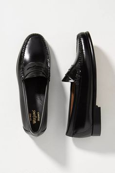 Bass Weejuns Whitney Loafers | Anthropologie Cute Black Loafers, Gh Bass Loafers Women Outfit, Gh Bass Weejuns Outfit, Weejuns Outfit Women, Business Professional Shoes, Loafers Aesthetic, Low Loafers, Womens Leather Shoes, Bass Weejuns