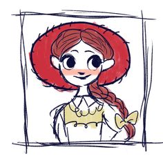 a drawing of a girl with red hair