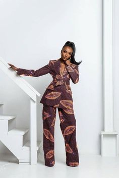 Here's a stylish African suit and wide leg pants made of 💯 African wax, suitable for work, meetings, weddings, birthdays and lots more events. There's zipper at the side of the pants and two side pockets. *Please include Your height to aid Us in predicting the suitable length for the pants 👖* LAUNDRY GUIDE -wash with a mild soap -do not bleach -do not machine wash Customisations are welcome to all outfits... Feel free to start an Etsy conversation for further enquiry...kind regards Ankara Two Piece, Ankara Suit, Ankara Pants, Ankara Jackets, African Weddings, African Suit, African Inspired Clothing, Afrikaanse Mode, High Waist Trousers