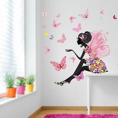 Wall Decals Girls Room, Bed Girl, Girls Wall Stickers, Butterfly Wall Decals, Girl Bedroom Walls, Diy Wand, Smart Tiles, Wall Painting Decor, Dekorasi Kamar Tidur