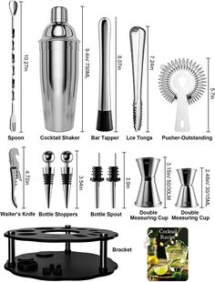 Bokhot Bartender Kit, 14 Piece Cocktail Shaker Set Stainless Steel Bar Tools with Rotating Stand, 25 oz Shaker Tins, Jigger, Spoon, Pourers, Muddler, Strainer, Tongs, Bottle Stoppers, Opener, Recipes… Cocktail Tools Set, Bartender Equipment, Bartending Tools, Cocktail Bar Set, Shaker Bar, Home Bartender, Bartending Kit, Bartender Kit, Cocktail Tools