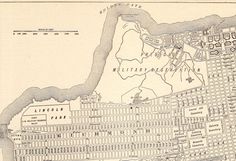 an old map of the city of new york, with buildings and streets in it