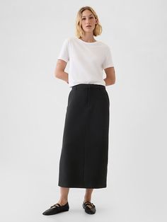 Pencil Midi Skirt Black Suede Midi Skirt, Midi Skirt Mary Janes, Midi Skirt For Petite Women, Capsule Wardrobe Skirts And Dresses Only, Corporate Skirt, Pencil Skirt Outfits Winter, Black Pencil Skirt Outfit, Gather Skirt, Long Black Pencil Skirt