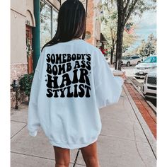 Hairstylist Clothes, Hair Stylist Shirts, Hairstylist Branding, Mint Tee, Purple Sweatshirt, Cute Shirt Designs, Event Outfit, Vinyl Shirts, Work Looks