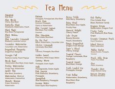 the tea menu is shown in orange and white