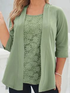 Blouse Designs Catalogue, Stylish Tops For Women, Green Square, Lace Tshirt, Women Blouses, Plus Size Kleidung, Green Lace, Sleeve Cardigan, Trendy Tops