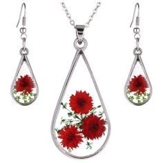 PRICES MAY VARY. Materials: Alloy, Simulated Resin, Dried Pressed Natural Flowers. Earrings Charm Size: 1.9cm*2.5cm(0.74"*0.98"). Necklace Pendant Size: 2.5cm*4.6cm(0.98"*1.81"). Necklace Chain Length: 45cm(17.71"). Package: Comes with a jewelry gift box. These flowers might be dyed for a more beautiful look. And the image may show a slight difference to the actual flowers in color and composition. 30-Day Refund Guarantee: If you are not satisfied with the product, you can return it and get the Red Jewelry With Matching Earrings For Mother's Day, Red Turquoise, Necklace Chain Lengths, Resin Diy, Jewelry Gift Box, Pressed Flowers, Teardrop Earrings, Charm Earrings, Chain Lengths