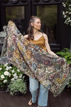 We've modeled the size and weight after our favorite vintage French scarves to create chic, easy to wear designs for every day use. Crafted from soft viscose, the fabric is a lighter, airier weight than our kimonos, with the same beautifully soft feel. They make a wonderful gift too! About the print: An enchanted garden of earthly delights! Our lush botanical print comes from the “12 Months of Flowers”, a series of beautiful hand-colored etchings from the 1700s that capture the exuberance of the garden. The charming bumblebee trim comes from a museum seed catalogue from the 1800’s. We are so excited to wear this print! It’s such a joyful and abundant design that goes with almost every color. Sometimes more is more — more flowers, more love, more everything French Scarf, Earthly Delights, Garden Of Earthly Delights, Seed Catalogs, Enchanted Garden, Bee Design, Lightweight Scarf, Floral Scarf, Botanical Print