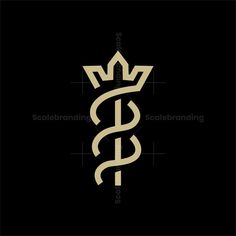 the cadus symbol is shown on a black background with gold lettering and a crown