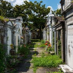 an old cemetery with many headstones and flowers