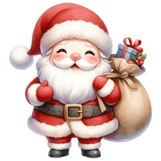 a cartoon santa claus holding a sack of gifts