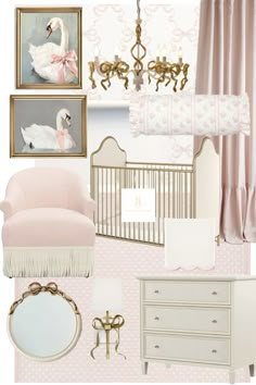 Parisian Chic Nursery, Swan Bedroom Ideas, Pink French Nursery, Pink Bow Baby Girl Nursery, Love Shack Fancy Baby Nursery, Vintage Ballet Nursery, Classic Pink Nursery, Ballerina Baby Room, Baby Girl Nursery Grand Millenial