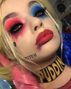 Harley Quin Makeup Ideas, Harley Quin Make Up, Harley Quinn Makeup Looks, Harly Quinn Makeup Looks, Harley Quinn Eye Makeup, Harely Quinn Makeup, Joker And Harley Quinn Makeup, Trucco Hallowen