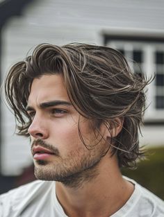 Extended Length Mens Haircut, Hairstyles For Rectangular Faces, Men Mullet, Mullet Shag, Mens Hairstyles Curly, Rectangular Face, Boys Haircut, Hair Pics, Hair Challenge