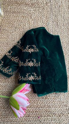 Green micro velvet hand worked blouse - Threads Velvet Blouse Designs Indian, Green Velvet Blouse, Hand Worked Blouse, Velvet Blouse Design, Green Blouse Designs, Worked Blouse, Traditional Blouse Designs, Velvet Blouse, Hand Work Blouse