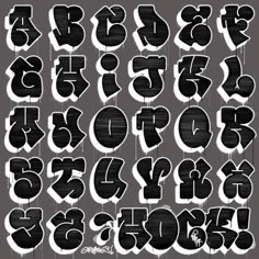 graffiti alphabets and numbers in black and white