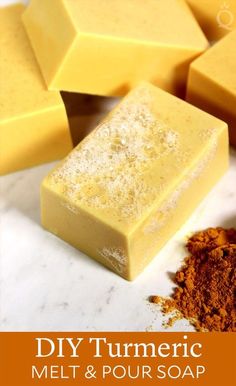 homemade diy turment melt and pour soap with cinnamon powder on the side