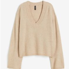 Loose-Fit Sweater In A Soft Knit With Wool Content. V-Neck, Dropped Shoulders, And Long Sleeves. Ribbing At Neck, Cuffs, And Hem. Length: Regular Length Sleeve Length: Long Sleeve Fit: Loose Fit Neckline: V-Neck Description: Beige, Solid-Color H&m Knit V-neck Top, H&m V-neck Sweater For Spring, H&m Fitted V-neck Sweater, Green Sweater Women, Loose Fit Sweater, Quarter Zip Sweater, Oversized Pullover, Ribbed Knit Sweater, Beige Sweater