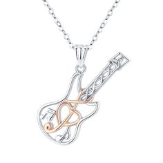 PRICES MAY VARY. Unique design:This lovely and delicate guitar necklace contains various elements of music. Suitable for all musicians who love music and guitar. Material: The guitar necklace is made of pure sterling silver,Nickel-free, lead-free, cadmium-free and hypoallergenic. Suitable for women of any age. Specifications: Guitar necklace size 23 mm. Weight: 4.5 grams (pendant). Rugged 18-inch rotating chain with 2 inch increments. Best choice: For a delicate girl, jewelry is a necessary cond Music Necklaces, Elements Of Music, Musical Elements, Guitar Necklace, Guitar Pendant, Silver Guitar, Music Note Necklace, Music Necklace, Guitar Teacher