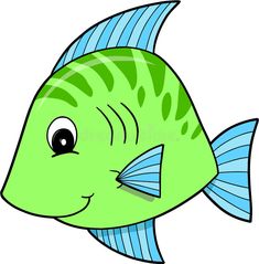 a green fish with blue stripes