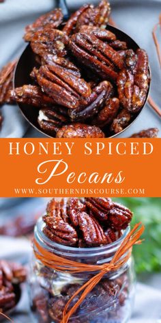 honey spiced pecans in a jar with carrots