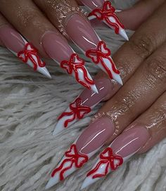 #nailideas #nailinspiration Christmas Tapered Square Nails, Long Square Nails Christmas, Christmas Nail Long, Cute Long Christmas Nails, Long Winter Acrylic Nails, Christmas Nails Acrylic Stiletto, Christmas Nails Long Almond, Christmas Freestyle Nails, Stiletto Christmas Nails Designs