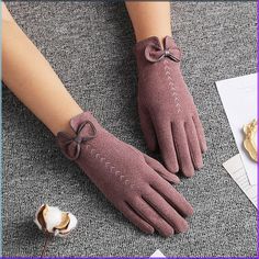 in stock Floral Gloves, Bow Embroidery, Winter Accessories Fashion, Cycling Gloves, Outdoor Cycling, Velvet Color, Cute Bow