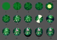 the steps in how to make an origami flower with green and white colors